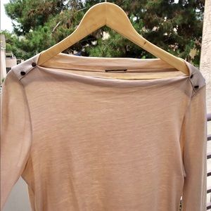 Massimo Dutti Beige Straight Neck 3/4 Sleeve Shirt